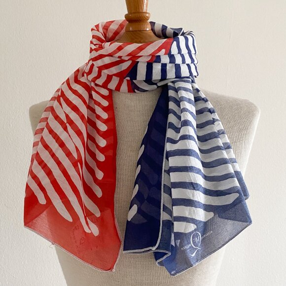McQ Alexander McQueen Red White Blue Abstract Cotton Silk Scarf Italy - Picture 5 of 11
